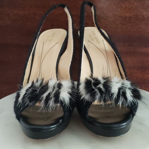 Kate Spade Women's Boucle Sparkle Tweed Mink Bow Open Toe Sling Back Heels 9B - Picture 3 of 10